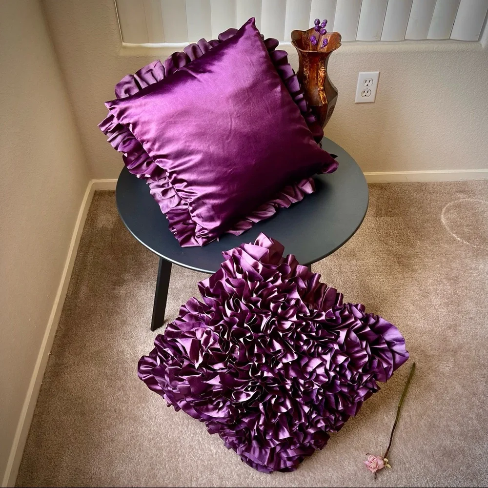 Set of 2 price firm Surya Prom Purple Ruffled Pillow 20x20x4, Down Fill